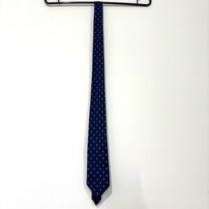 Glenora Vintage Navy white  pure silk geometric patten brocade Neck Tie